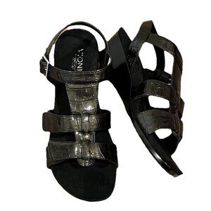 Vionic Glenda Wedge Sandal Size 8 Patent Croc Dark Gray Strappy Comfort Open Toe